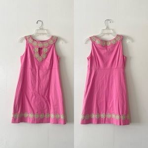 Lilly Pulitzer Hot Pink Gold Applique Keyhole Shift Dress